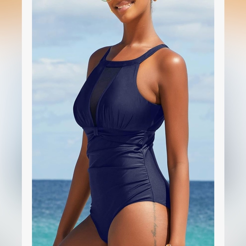 Women's One Piece Swimsuit xxl Navy Blue - Picture 5 of 8